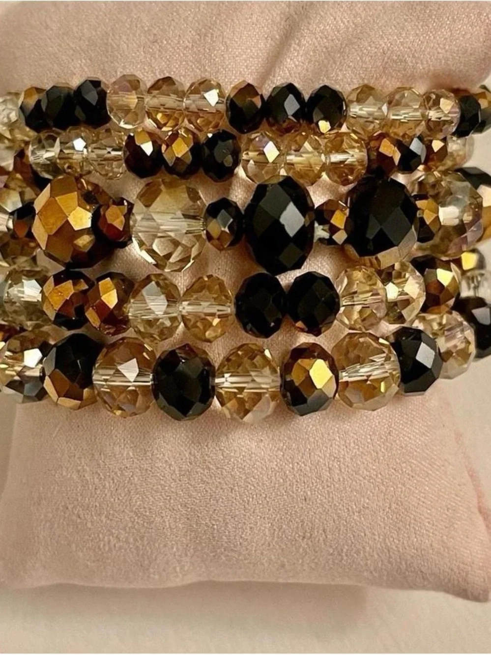 NWOT Beaded Brown and Gold Faceted Stretch Bracelet Set